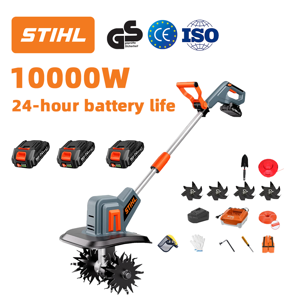 (Trajanje baterije 24 sata) Plug 10000W + 96V litijska baterija * 3 + brzi punjač * 1 + lopata * 1 + nož ​​za obradu tla * 4 + disk za rezanje * 1 + konop za rezanje * 1 + razni dodaci