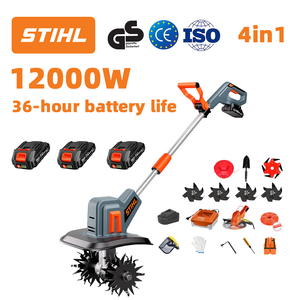 (Trajanje baterije: 36 sati) Plug od 12000 W + 96 V litijska baterija * 3 + glava za rezanje * 1 + brzi punjač * 1 + lopata * 1 + ravna oštrica * 2 + oštrica pluga * 4 + list pile od legure * 1 + rezna oštrica * 1 + rezno uže * 1 + razni dodaci